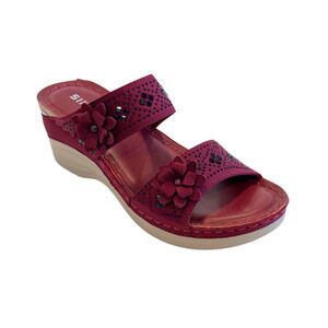 Siketu Sandals Wedge Floral Studded Burgundy Women’s Size US 6-6.5/CN 37